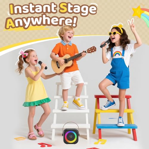 Mini Karaoke Machine, Portable Bluetooth Karaoke Speaker with 2 Wireless Microphones, Singing Machine with Party Lights for Kids and Adults, Birthday Gifts for Girls Boys Family Home Party - color: Black 2 Mics