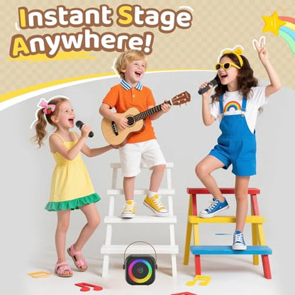 Mini Karaoke Machine, Portable Bluetooth Karaoke Speaker with 2 Wireless Microphones, Singing Machine with Party Lights for Kids and Adults, Birthday Gifts for Girls Boys Family Home Party - color: Black 2 Mics