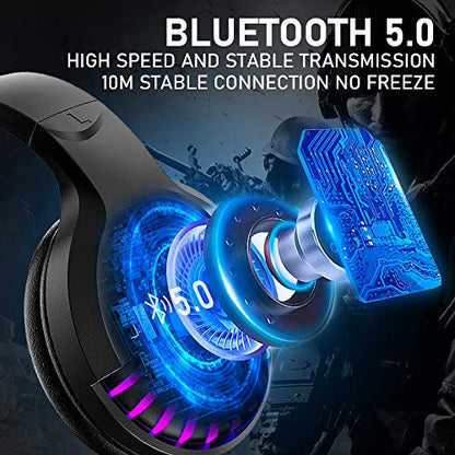 Wireless RGB Bluetooth Gaming Headphone with Noise Cancellation-Black - color: Black, size: Wired+BT