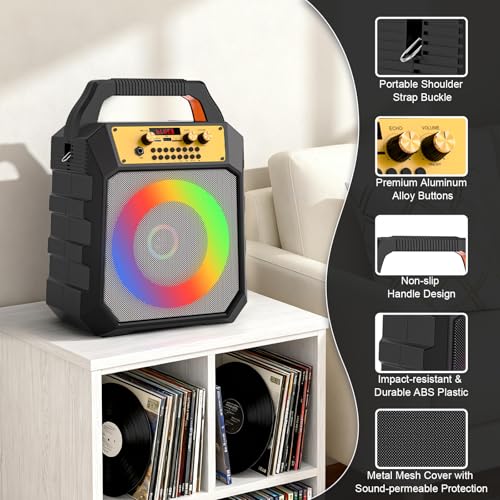 JM Portable Karaoke Machine 2-Way Coaxial Driver Speaker with 2 Mics-Grey | Portable,Rechargeable,Bluetooth,TF/SD/USB,AUX,FM,4000mAh,5 Light Modes - color: Grey