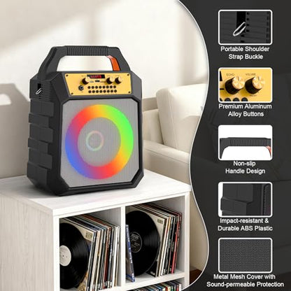 JM Portable Karaoke Machine 2-Way Coaxial Driver Speaker with 2 Mics-Grey | Portable,Rechargeable,Bluetooth,TF/SD/USB,AUX,FM,4000mAh,5 Light Modes - color: Grey
