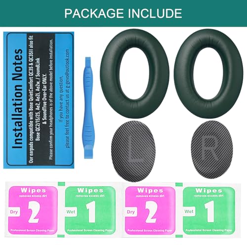GEVO Premium Replacement Ear Pads for Bose QC35 & QC35ii Headphones - Green | Fits QuietComfort 35 & 35ii / SoundLink 1&2 AE（Over-Ear）- Soft Protein Leather · Adaptive Memory Foam and Extra Durable - color: Green