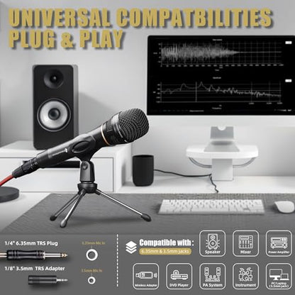 Professional Vocal Microphone for Singing, XLR Dynamic Wired Mic - color: A-Black