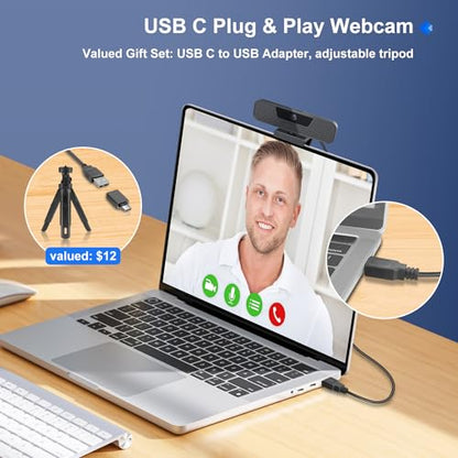 ToLuLu 4K Auto Focus Webcam for PC, 4 AI Noise-Canceling Mics UHD Web cam - style: 4K Autofocus Webcam with Cover & Tripod