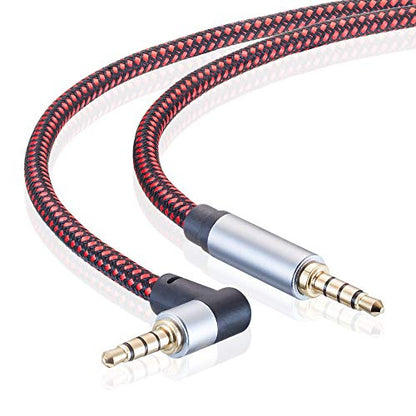 Male to Male Audio Cable 20Ft, 90 Degree TRRS 3.5mm 4 Pole Nylon Braided Stereo Aux Cable for Headphones, PS4, Phone, Tablets, Headset, PC, Laptop and More (20Ft) - size: 20Ft