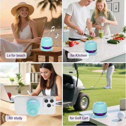 IPX67 Waterproof Shower Bluetooth Speaker,Magnetic Speakers,Wireless Induction Bluetooth Speaker with 6 RGB Light,Ideal Gift for Men,Women,Outdoor,Camping,Party,Room,Car,Home (Cyan Green)