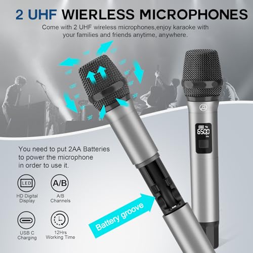 SUPNIU Wireless Voice Amplifier Professional Karaoke Machine with 2 UHF Microphones for Adults, 320W Peak Bluetooth Speaker PA System Treble & Bass for Home Party Wedding Outdoor Christmas Events L400 - color: Black