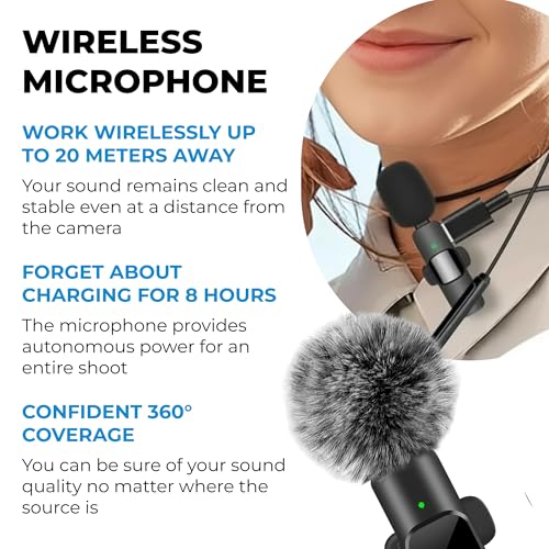 Wireless Lavalier Microphone 2.4G Dual Lapel Mic for iPhone Android Camera – Noise Cancelling Clip On Microphone for YouTube, TikTok, Vlogging, Video Recording