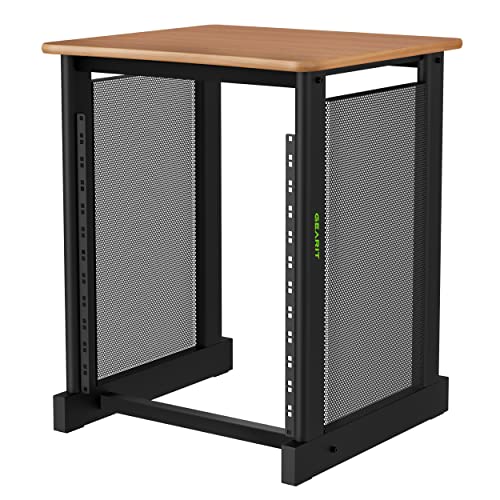 GEARit 12U Audio Rack, 19 Inch Steel AV Rack, Server Rack and Network Rack Stand with Flat Oak Top, Rack for Music Gear, Mixers, Network Equipment, Server Hardware and Audio Components