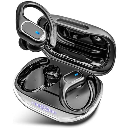 Wireless Earbuds Bluetooth Headphones 80Hrs Playtime Ear Buds IPX7 Waterproof Sports Earphones Wireless Charging Case Over-Ear Earhooks Headest (Black)