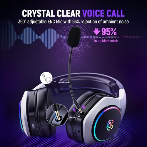 Tatybo Wireless Gaming Headset for PS5, Dual Mode, Low Latency, Black White | 7.1 Surround Sound, Bluetooth+2.4GHz Dual Mode, Noise-Canceling Mic for FPS Battle Royale, 40Hrs for Switch, Mobile, Laptop - color: Black White