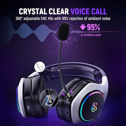 Tatybo Wireless Gaming Headset for PS5, Dual Mode, Low Latency, Black White | 7.1 Surround Sound, Bluetooth+2.4GHz Dual Mode, Noise-Canceling Mic for FPS Battle Royale, 40Hrs for Switch, Mobile, Laptop - color: Black White