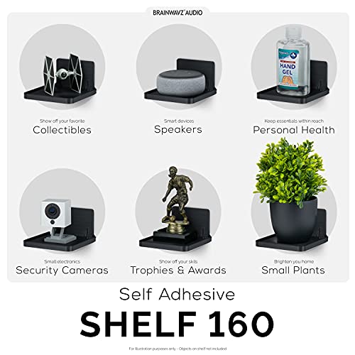 BRAINWAVZ Drill Free Wall Mount Shelf for Security Cameras, Baby Monitors, Speakers & More, Universal Holder, Strong Adheasive, Easy to Install, No Mess, Screwless (Black) - color: Black