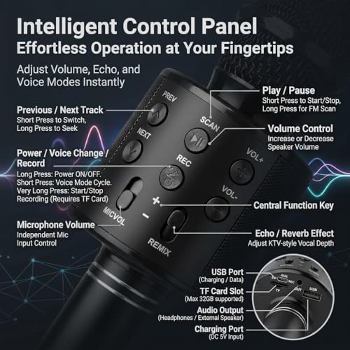 Wireless Bluetooth Karaoke Microphone Portable Handheld Mic Speaker 3-in-1 for All Gifts Smartphones