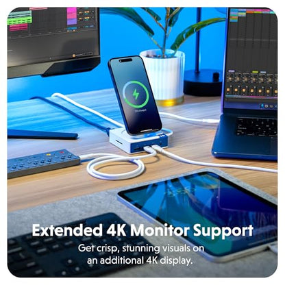 HyperDrive Flex MagCharge USB-C Hub — Qi Wireless Charger w/ 7 Ports — HDMI 4K60Hz, USB-C 100W PD, 2X 5Gbps, USB-A, SD, Audio Jack — Magnetic Phone Charger for iPhone, Hub for Mac, PC (Blue)
