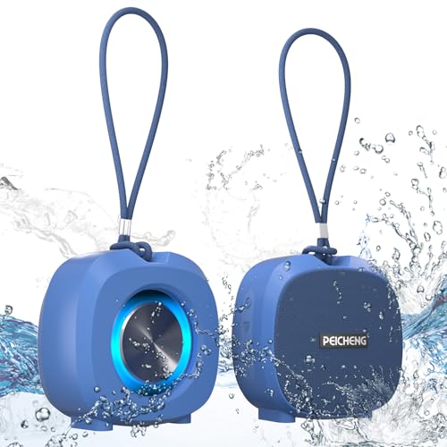 PEICHENG Speaker, Small Portable Bluetooth Wireless IPX5 Waterproof Shower Speaker,Loud Stereo Sound Deep Bass,Dual Pairing, RGB Lights,Long Playtime for Outdoor Party, Great Gift,1PC (Blue) - color: Blue