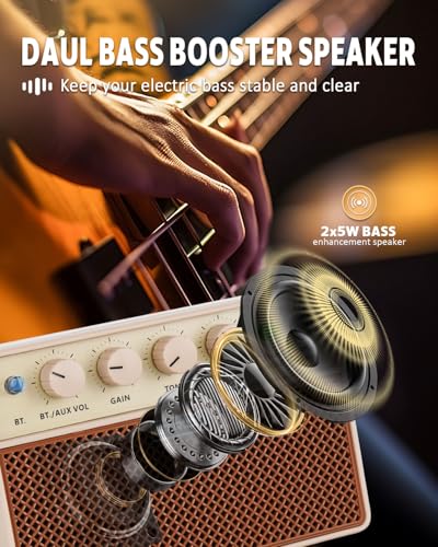 2 x 5W Mini Bass Practice Amp, Rechargeable, Clean/Drive, Brown | Portable Mini Amp with 1/8 Headphone Output - color: Brown