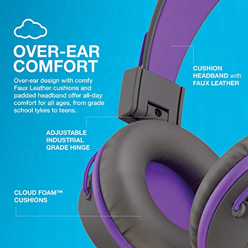 JLab JBuddies Studio Kids Wired on-Ear Headphones with mic, Volume Limiter, Folding, Graphite/Purple - color: Graphite / Purple, size: Headphones
