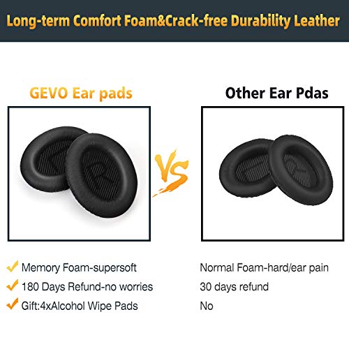 GEVO Premium Replacement Ear Pads for Bose QC35 & QC35ii Headphones - Black | Fits QuietComfort 35 & 35ii / SoundLink 1&2 AE（Over-Ear）- Soft Protein Leather · Adaptive Memory Foam and Extra Durable - color: Black