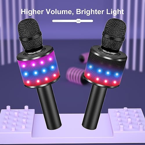 BONAOK Karaoke Microphone for Kids & Adults - Bluetooth Microphones Singing Mic with Disco Lights, Echo Effect, Built-in Speaker Portable Karaoke Player for Party Travel Gifts Q78(Black) - color: Black