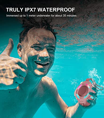 comiso Shower Bluetooth Speaker, IPX7 Waterproof Speaker with LED Light | Portable Speaker with Punchy Bass and Loud HD Sound, Floating, Lanyard, 2000mAh for Travel, Beach, Kayak, Gift for Men, Women - color: Rose Gold