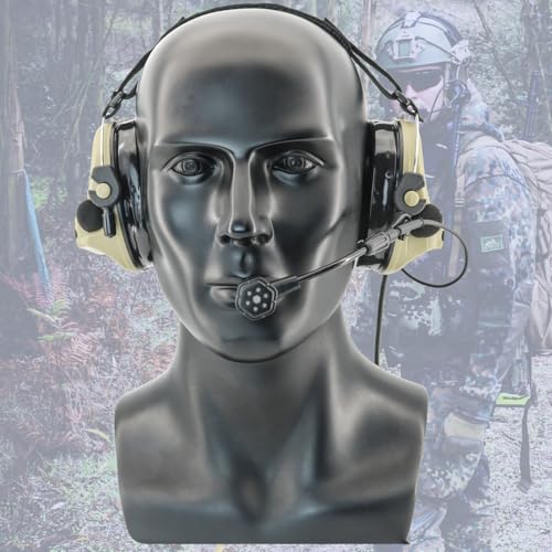 HEARFALCOM Tactical Headset C5 PRO Headphones with Mic Noise Cancelling for kenwoo Two-Way Radio for Airsoft CS Gaming - color: Sandy
