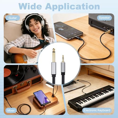 MECCANIXITY 1/4" TS to 1/8" TRS Audio Cable 16FT 6mm Stereo Cable Black - size: 16FT, 6mm Dia