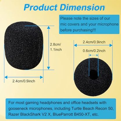 Headset Microphone Windscreen Foam Covers for Gaming Office, 10 Pack | Replacement Soft Mic Cover for Turtle Beach Recon 50, Razer BlackShark V2 X, BlueParrott B450-XT Headphone with Gooseneck Mic