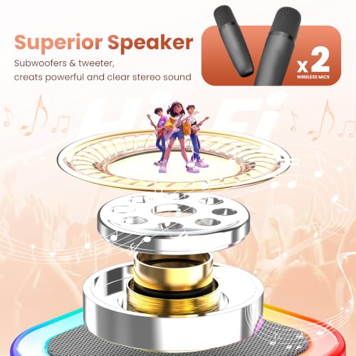 Mini Karaoke Machine, Portable Bluetooth Speaker & 2 Wireless Microphones | Karaoke Player Karaoke Microphone For Family Home Party Outdoor With HI-FI Sound | 5 Magic Sound | PA System | USB | TF | AUX - color: Grey