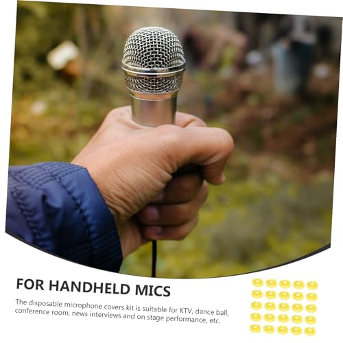 Ipetboom 200 Pcs Disposable Yellow Non-woven Microphone Blowout Covers, Saliva Protective Mic Accessories for Ktv Singing and Handheld Microphones