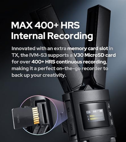 GODOX IVM-S3 Stereo On-Camera Microphone, Cold Shoe Mount Shotgun Cameras Microphone, Adjustable Pickup Range, Memory Card Slot for Cameras, Smart Devices