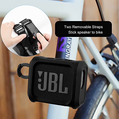 Silicone Case Cover for JBL Go 3 Portable Speaker with Removable Strap for Bike Golf Cart Travel Carrying Case Protective Sleeve Speaker Cover (Black) - color: Black