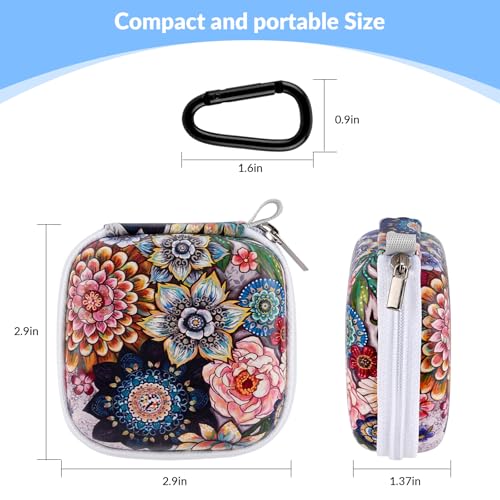 Unique Patterned Portable EVA Earbud Case with Carabiner | Printed Earbud Holder With Sturdy Carabiner, Multi-Use Storage For Earphones, Headphones, SD Cards & Small Electronic Chips - color: Flower bed
