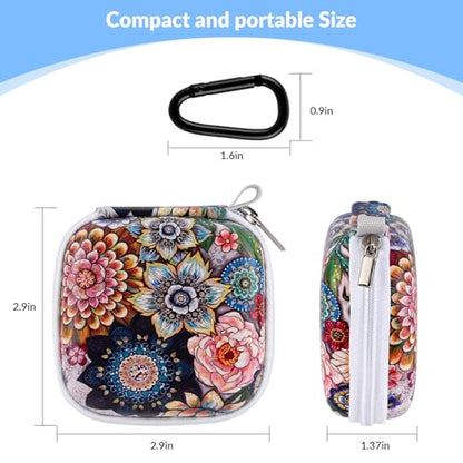 Unique Patterned Portable EVA Earbud Case with Carabiner | Printed Earbud Holder With Sturdy Carabiner, Multi-Use Storage For Earphones, Headphones, SD Cards & Small Electronic Chips - color: Flower bed
