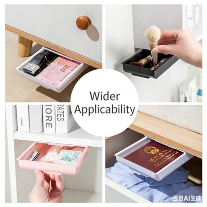 Under Desk Drawer Organizer – Self-Adhesive Hidden Storage Tray for Office & Home, Large Capacity, No Drilling, Black - color: Black