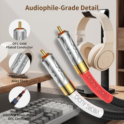 Viborg Audiophile Hi-Fi RCA Cable 6.6FT/2M 5N OFC Dual RCA Male to Male Security Lock Signal Cable for Home Theatre, CD, DVD, Amplifier, Subwoofer (09G801) - size: 6.6 ft, style: 09G801