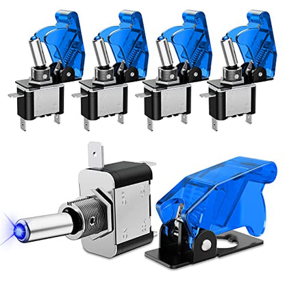 Nilight 5PCS LED Toggle Switch ON Off 12V Blue Lighted Aircraft Safety Cover Heavy Duty 20A SPST 3 Pin Rocker for Automotive Cars Trucks Boats Racing Cars,2 Years Warranty | Safety Cover Heavy Duty 20A SPST 3 Pin Rocker Switches for Automotive Cars Trucks