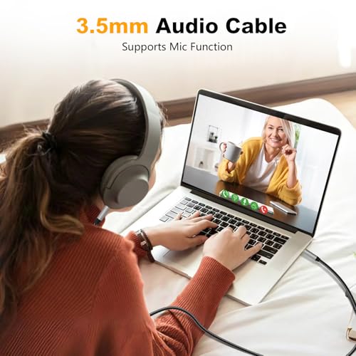 Male to Male Audio Cable 1Ft,3.5mm 4 Pole Nylon Braided Stereo Aux Cord for Headphones, PS4,Phone, Tablets, Headset, PC, Laptop and More(1Ft/0.3M) - size: 1 ft