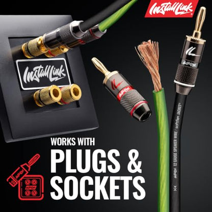 Install Link 12 AWG Gauge Speaker Wire (100 Feet) Car or Home Theater (CCA) | 12/2 Speaker Cable, 2-Conductor, Frosted Green/Black, Easy Strip, Polarity ID, for Car Audio & Home Stereo - color: Frosted Green/Black