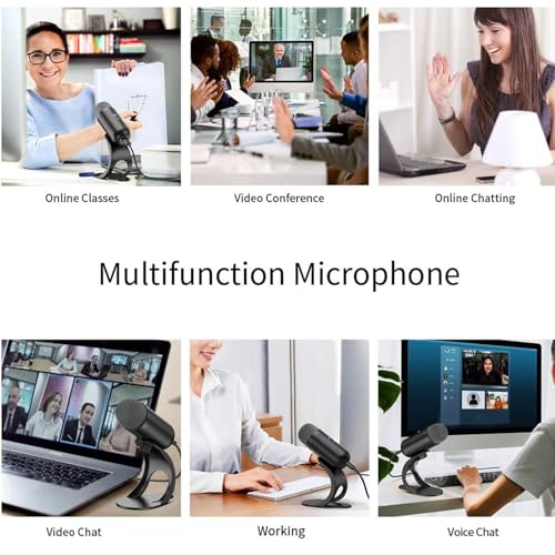 USB PC Microphone, Wired Computer Microphone with 360 Omnidirectional Sound Pickup & One Touch Mute, Stand and Indicator Light, for Live Streaming Gaming