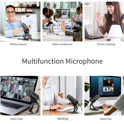 USB PC Microphone, Wired Computer Microphone with 360 Omnidirectional Sound Pickup & One Touch Mute, Stand and Indicator Light, for Live Streaming Gaming