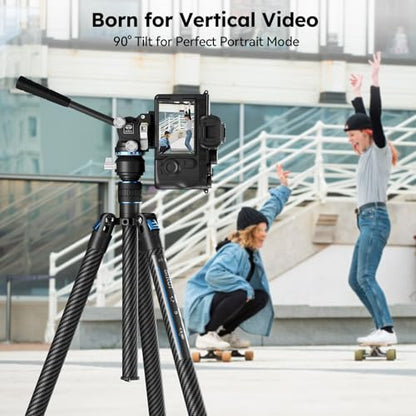 SIRUI Traveler Air-L Carbon Fiber Travel Video Tripod, Fluid Head, 61" | 8° Leveling Base, 11LB Load, 360° Pan, ±90° Tilt, 2S Quick Release Leg, Reversible Column, Hiking, Vlogging - style: Fluid Head Travel Tripod