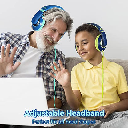 rockpapa Comfort+ Kids Headphones with Microphone and Volume Control, Boys Girls Student Over-Ear Headphones Wired for School Classroom Laptop PC Computer Tablet Sky Blue Teal - color: Blue/Teal