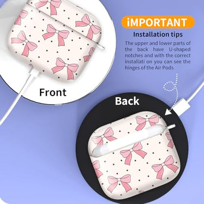 Cute Case Cover Compatible with AirPods 4th Generation 2024, Shockproof for Women & Girls with Cute Golden Round Buckle – Protective, Anti-Drop Design(Cute Pink Bows with Polkadot) - color: Cute pink bows with polkadot
