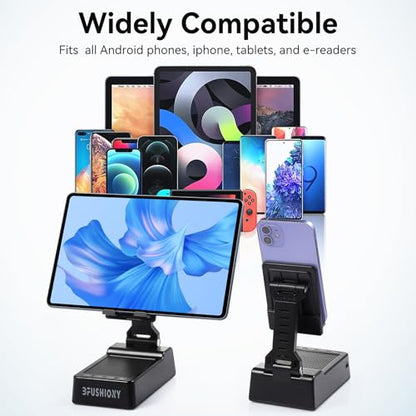 Birthday Gifts for Women Men, Foldable Adjustable Phone Stand with Bluetooth Speaker & 5000mAh Charger, HD Stereo Surround Sound Anti-Slip Holder for Home Office 1 Pack (Black) - size: L38