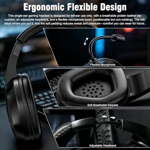 Joso One Ear Headset with Mic, Wireless Single Ear Headset for PC/iPad/Mac/Tablet/Phone/NS Switch with RGB - Chat Headphones for Truck Driver, Call Center, Office, Coach, Gaming - size: Wireless