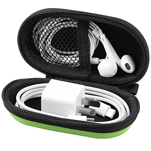 Earbud Case, RISETECH Earphone Carrying Case Holder EVA Headphone Storage Bag Small Cover Zipper Pouch Compatible for EarPods, AirPods, Beats Flex, Bose Wired Earbuds, USB Cable, with Keychain-Green - color: Green