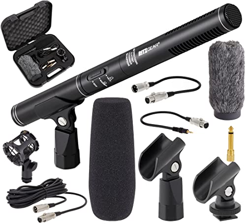 Professional Video & Broadcast Microphone | 10.8" Unidirectional Condenser Shotgun Mic for Indoor & Outdoor Film, Interview & Studio Recording for Camcorders and DSLR Camera - Black