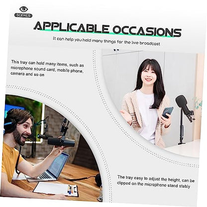 Kisangel Mic Stand Accessory Sound Card Rack Clamp-on Tray Microphone Holder Tray Plastic Construction