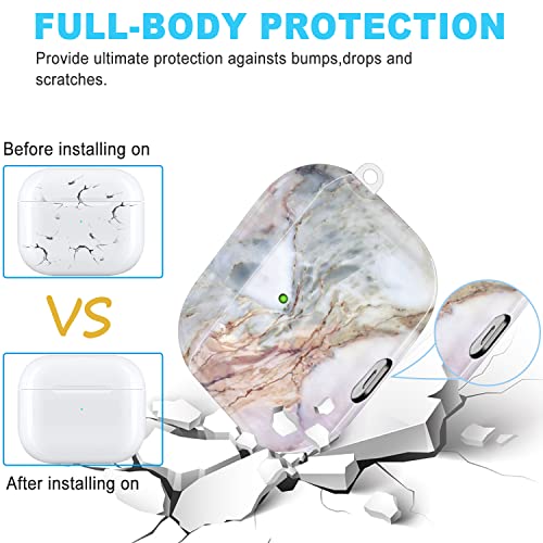 Compatible with Airpods 3rd Generation Case - Wonjury Protective Hard Compatible with Airpods 3 Case Cover with Cleaner Kit Women Girls Keychain, Lavender Marble - color: Lavender Marble